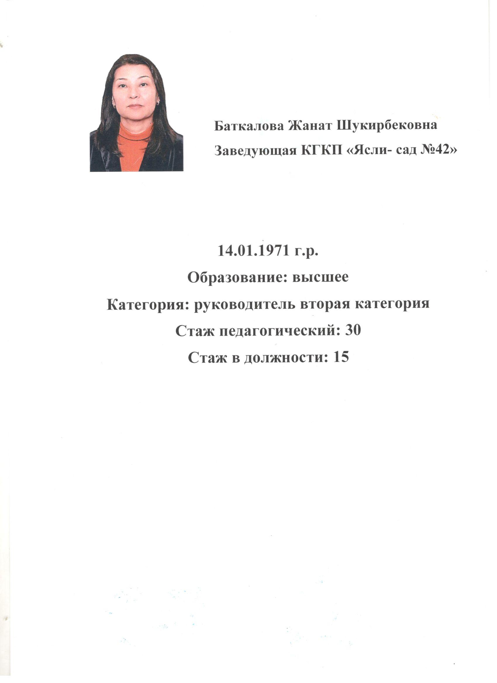 Баткалова Жанат Шукирбековна