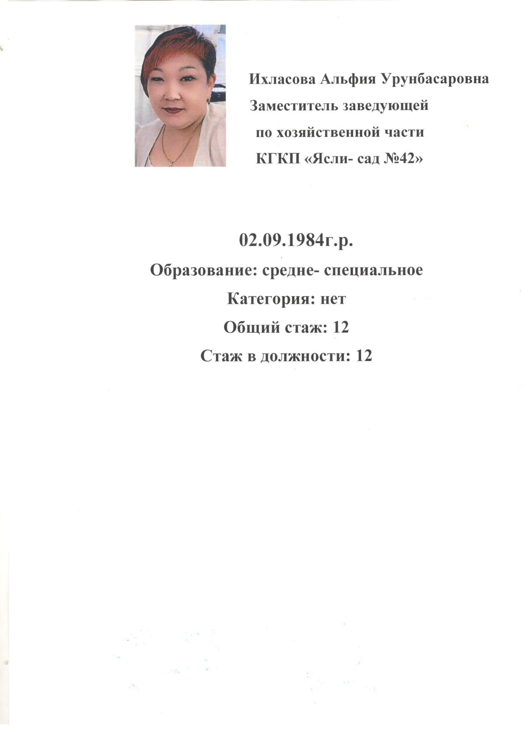 Ихласова Альфия Урунбасаровна